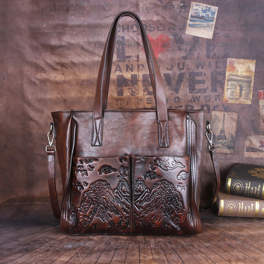 Top Layer Cowhide Retro Craft Embossed Crossbody Bags