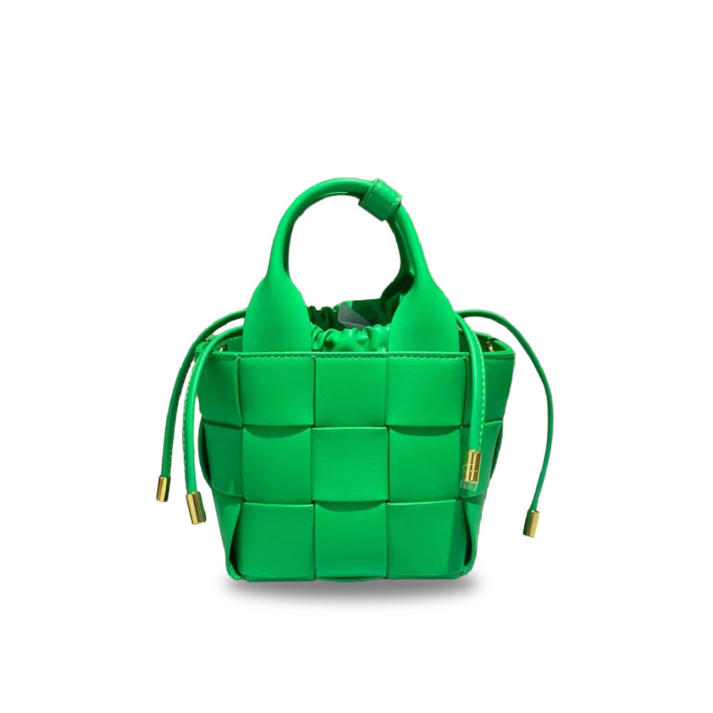 Women's Vegetable Basket Woven Leather Drawstring Composite Bags