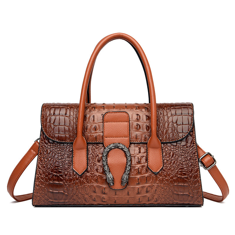 Women's Trendy Top Layer Cowhide Crocodile Pattern Handbags