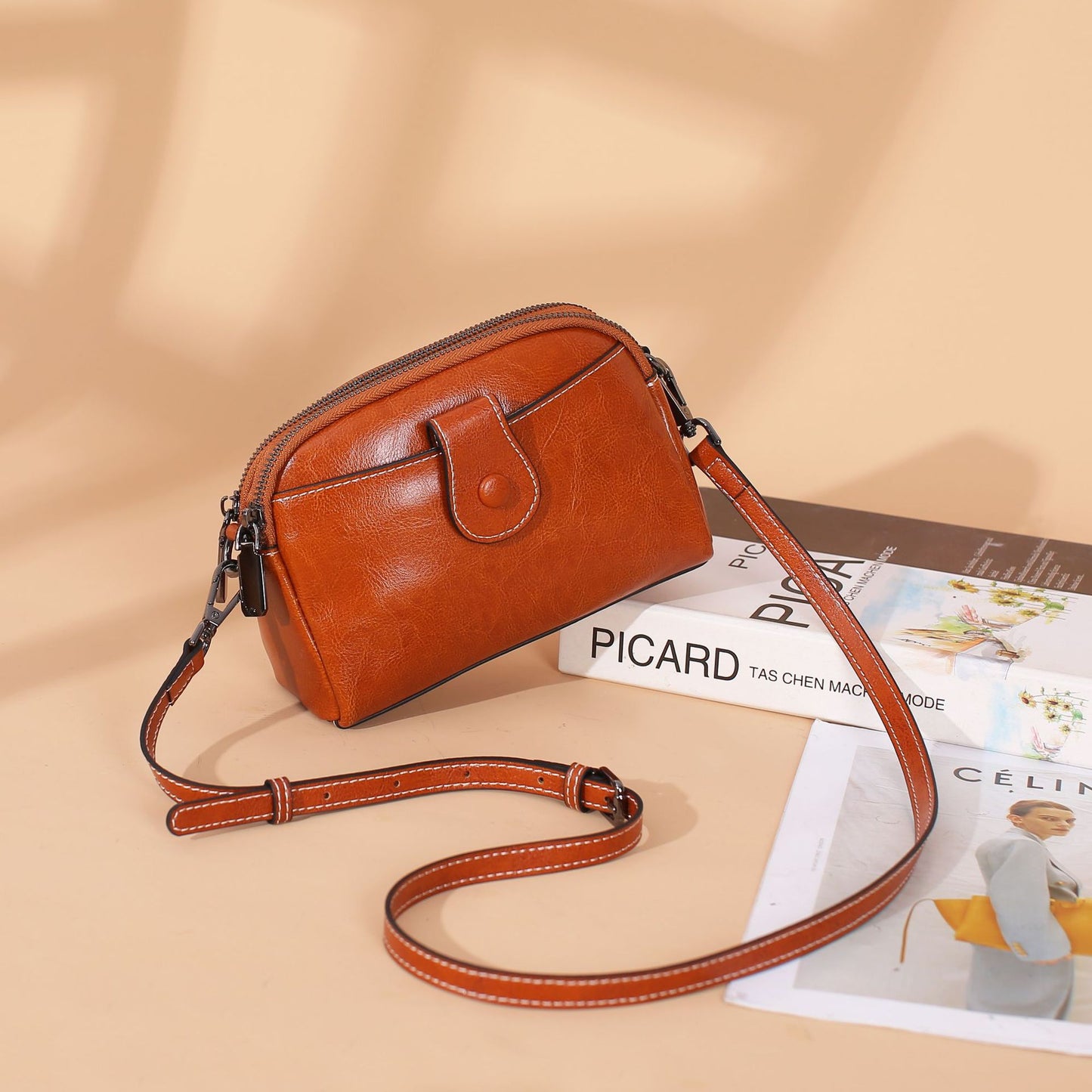 Women's Oil Wax Cowhide Single Lady's Practical Shoulder Bags