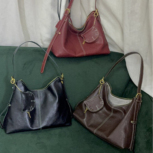 Capacity Totes First Layer Vegetable Tanning Shoulder Bags