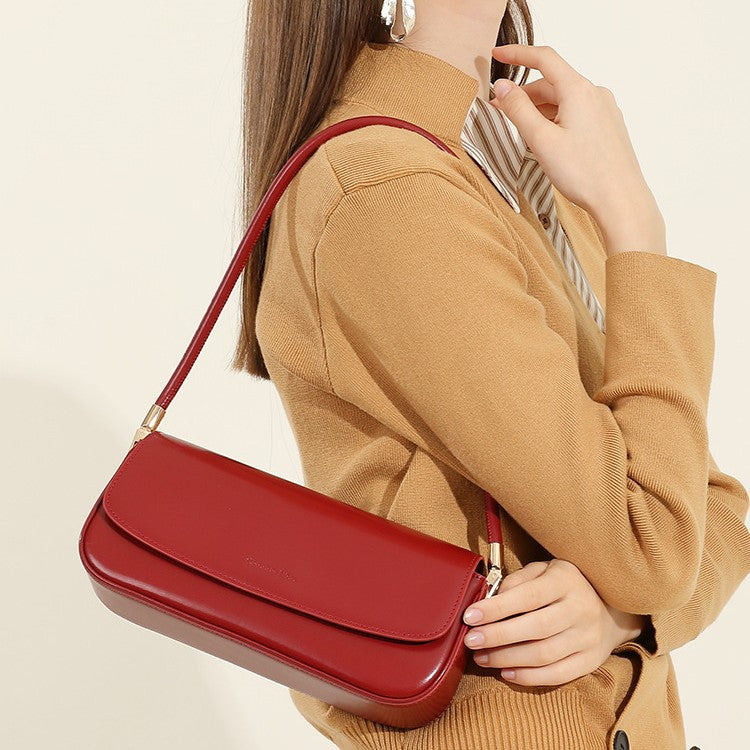 Women's Design Underarm Genuine Leather Baguette Crossbody Bags