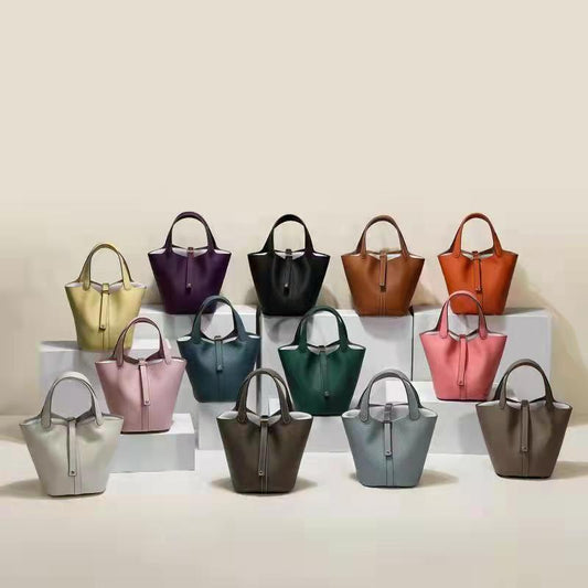 Women's Leather Vegetable Basket Layer Cowhide Large Handbags
