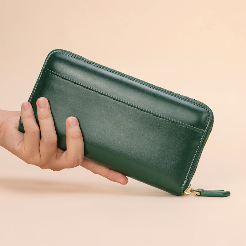 Women's Long Cowhide Zipper Male Clutch Ladies Wallets