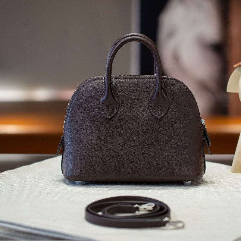 Line Steel Hardware Layer Leather Mini Shell Handbags