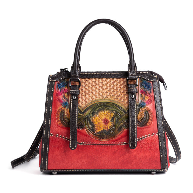 Women's Embossed Fashion Elegant Brushed Top Layer Shoulder Bags