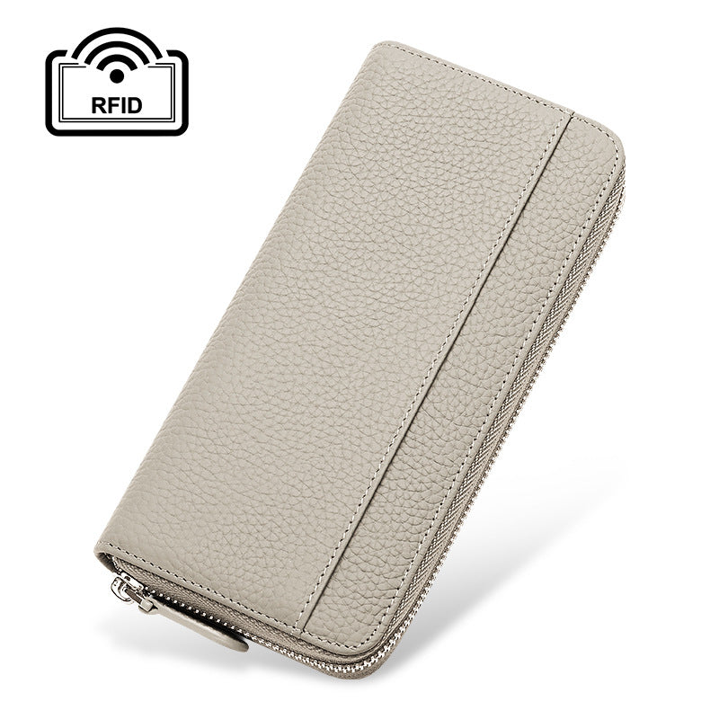 Women's Leather Long Zipper Litchi Grain Cow Ladies Wallets
