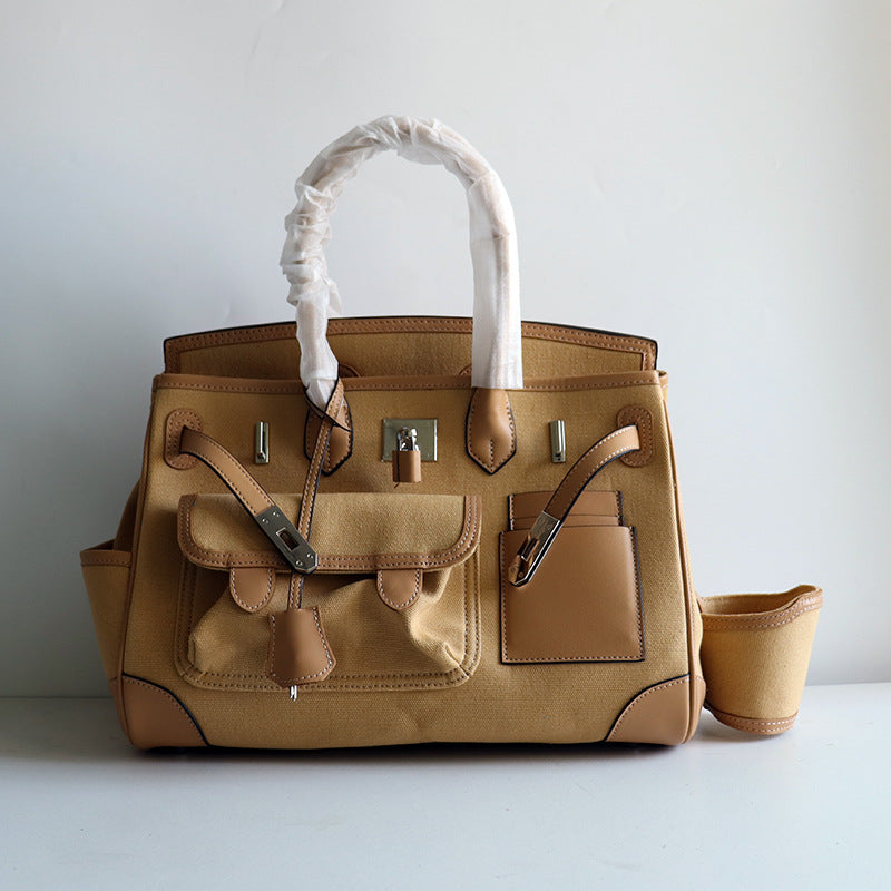 Retro Canvas Stitching Drawstring Top Layer Handbags