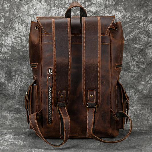 Men's Vintage Crazy Horse Leather Large Capacity Backpacks