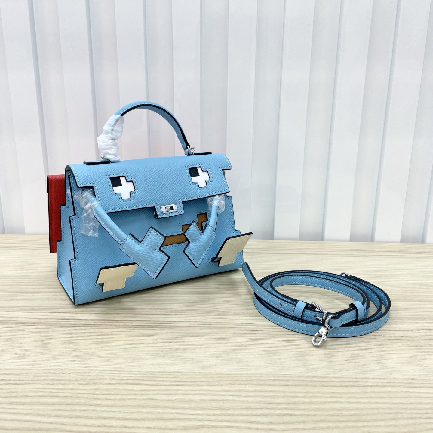 Mosaic Doll Mini Kelly Leather Personality Little Monster Contrast Handbags