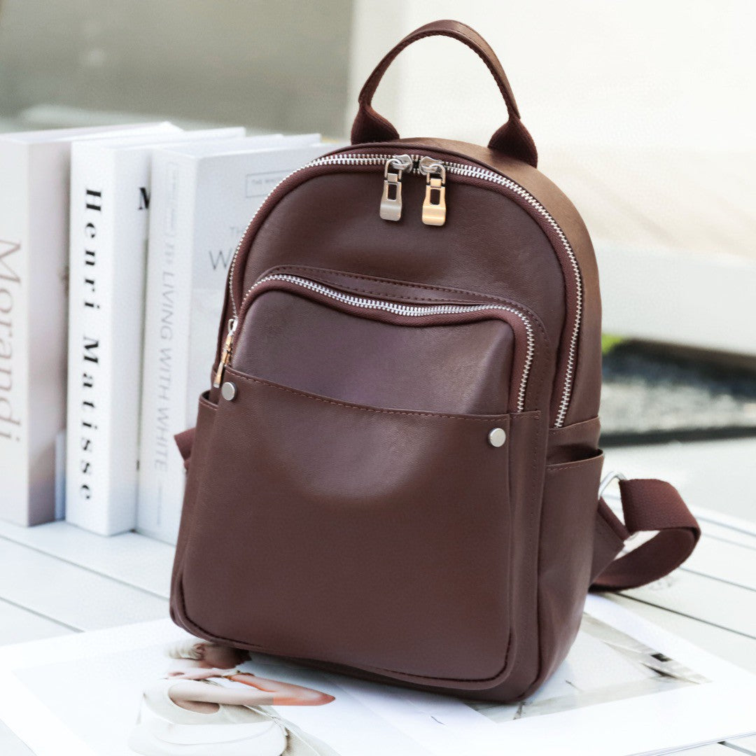 Women's First Layer Leather Flocking Large Backpacks