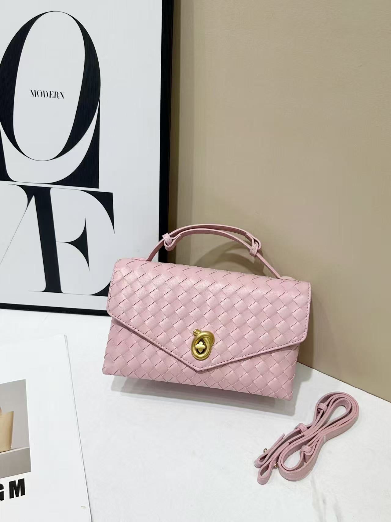 Stylish Women's Weave Sandwich Fashion Trend Small Square Bags