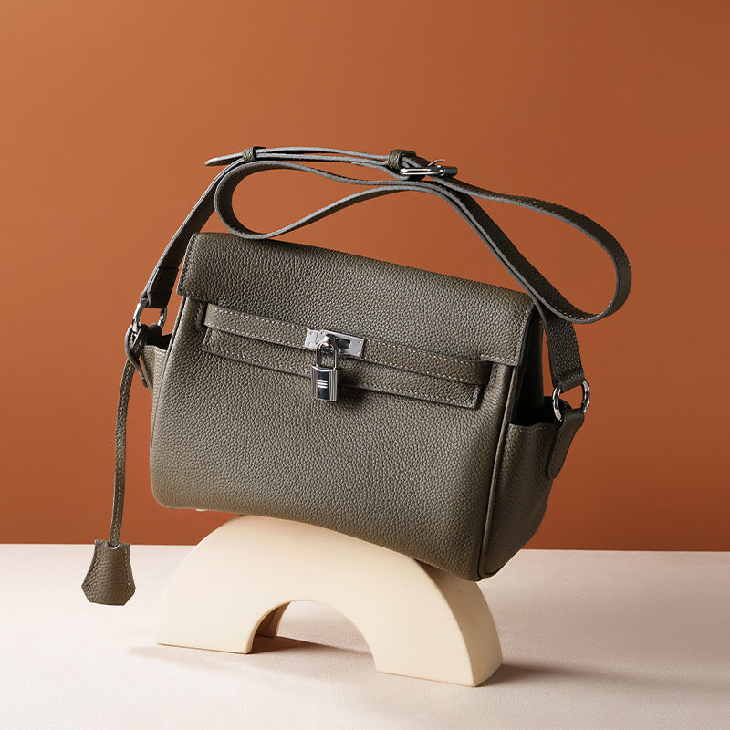 Women's Cowhide Kelly Black Portable Commuter High-grade Shoulder Bags