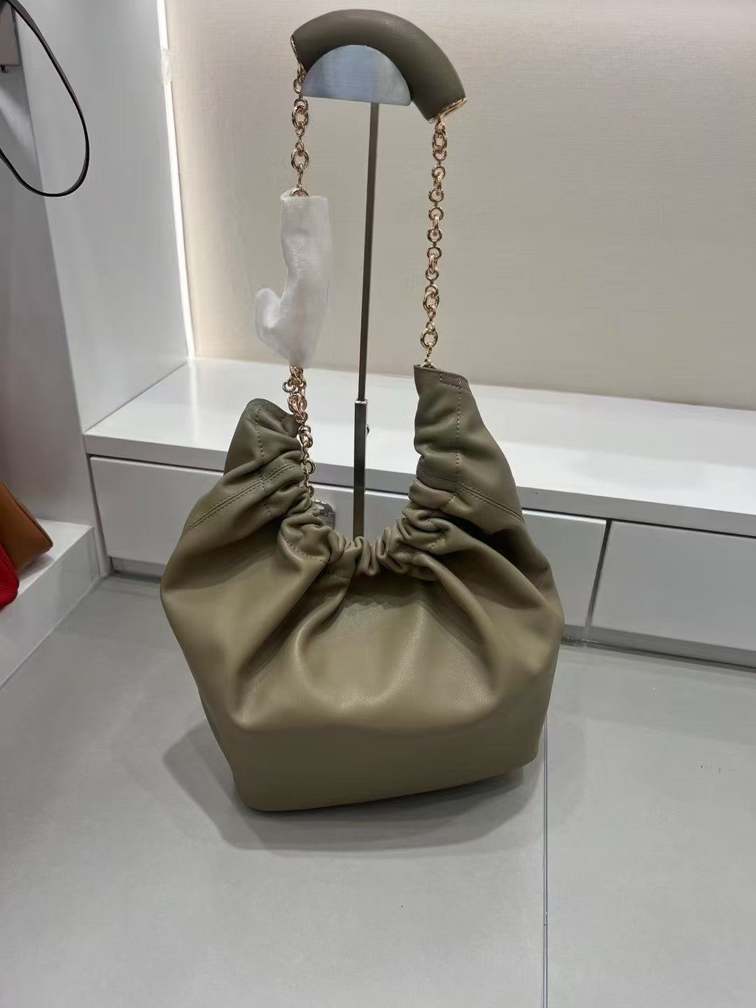 Pleated Soft Cowhide Underarm Chain Genuine Crossbody Bags