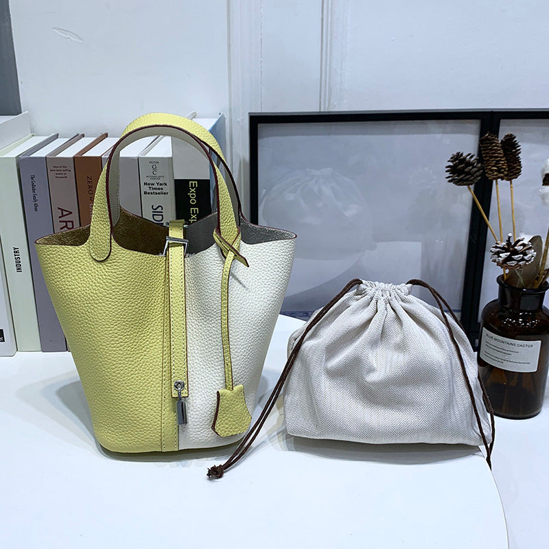 Women's Top Layer Cowhide Vegetable Basket Genuine Handbags