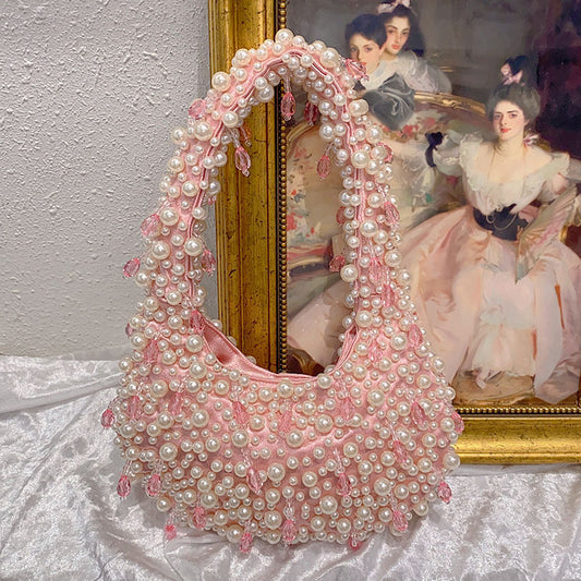 Pearl Crystal String Beads Fashion Minority Design Portable Shoulder Bags