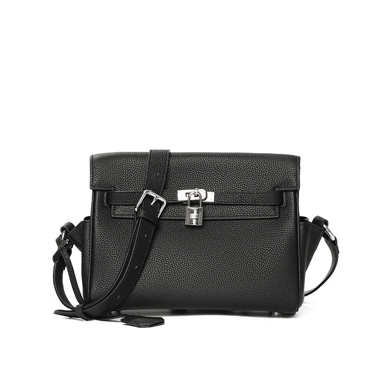 Women's Cowhide Kelly Black Portable Commuter High-grade Shoulder Bags