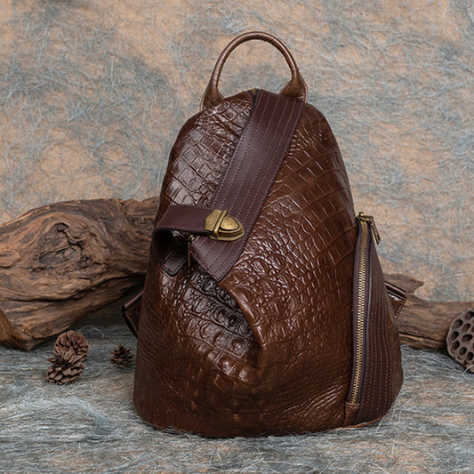First Layer Cowhide Crocodile Pattern Chinese Backpacks