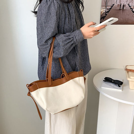 Capacity Commute Design High-grade Canvas Stitching Shoulder Bags