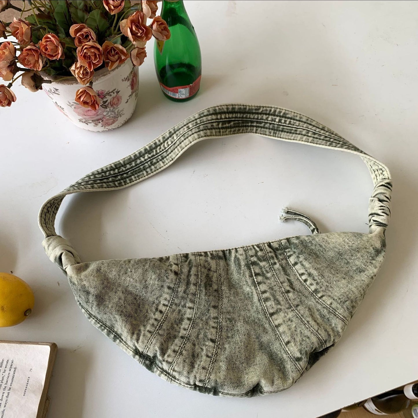 Canvas Wash Vintage Distressed Croissant Niche Bags