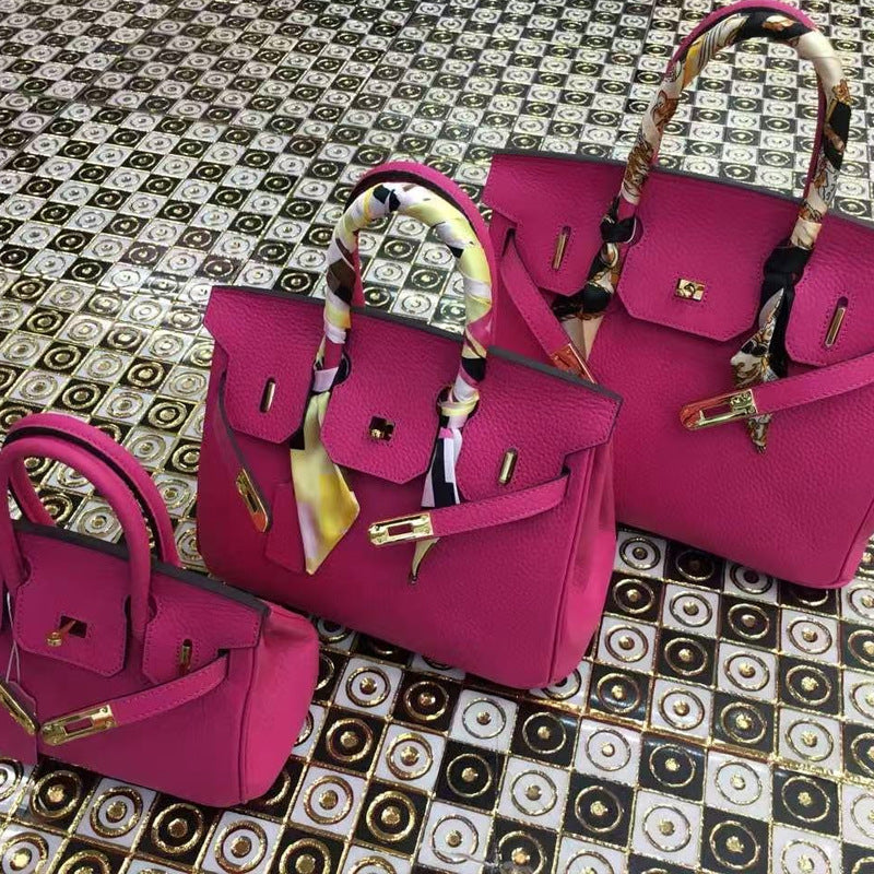 Women's First Layer Cowhide Lychee Pattern Leather Handbags