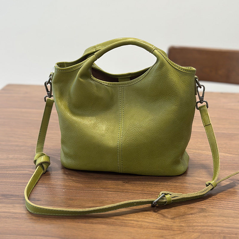 Women's Autumn Genuine Leather Light Retro Vegetable Tanning Handbags