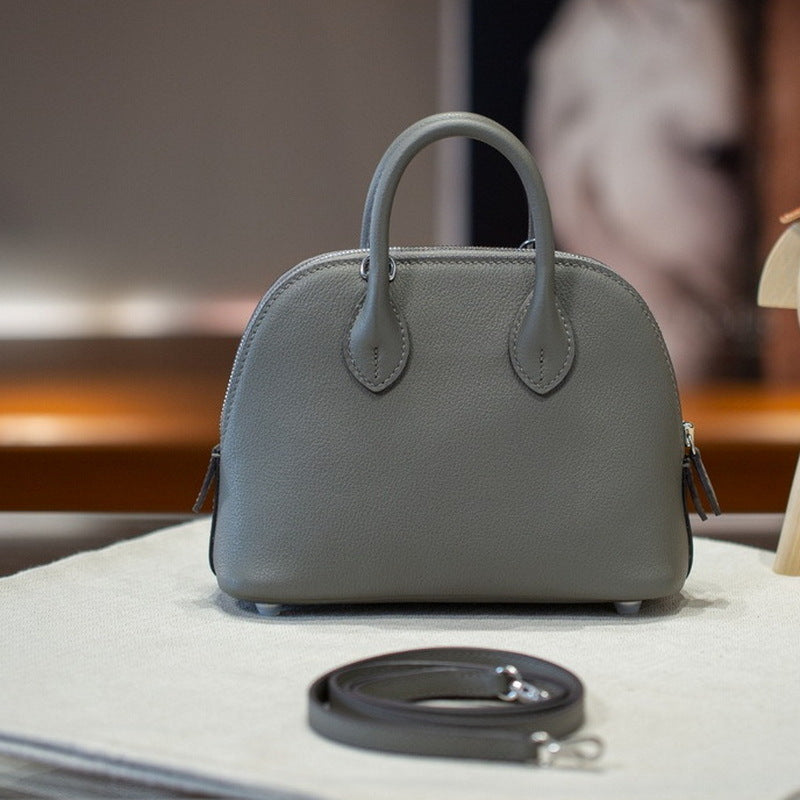 Line Steel Hardware Layer Leather Mini Shell Handbags