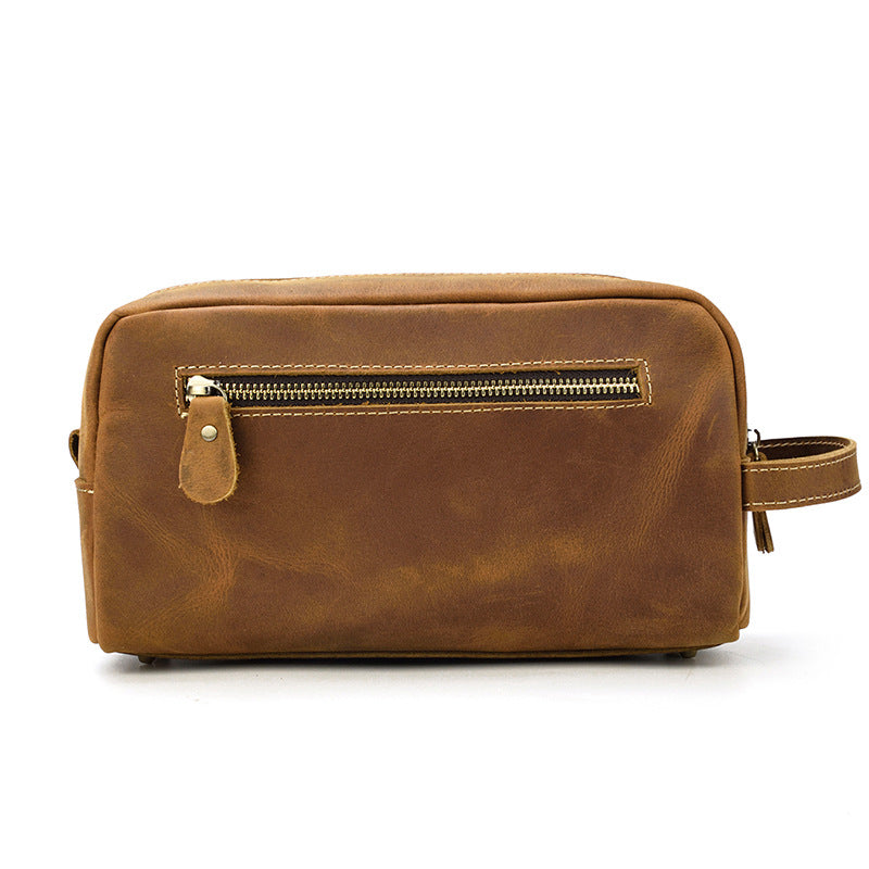 Men's Leather Clutch Retro Crazy Horse Neutral Wash Men's Handbags