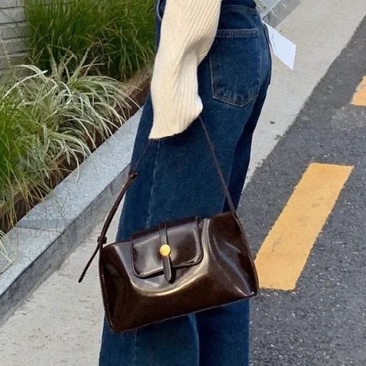 Underarm Raw Leather Portable Simple Commuter Style Shoulder Bags