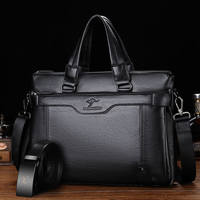 Men's Business Cowhide Textured Soft Leather Men's Handbags