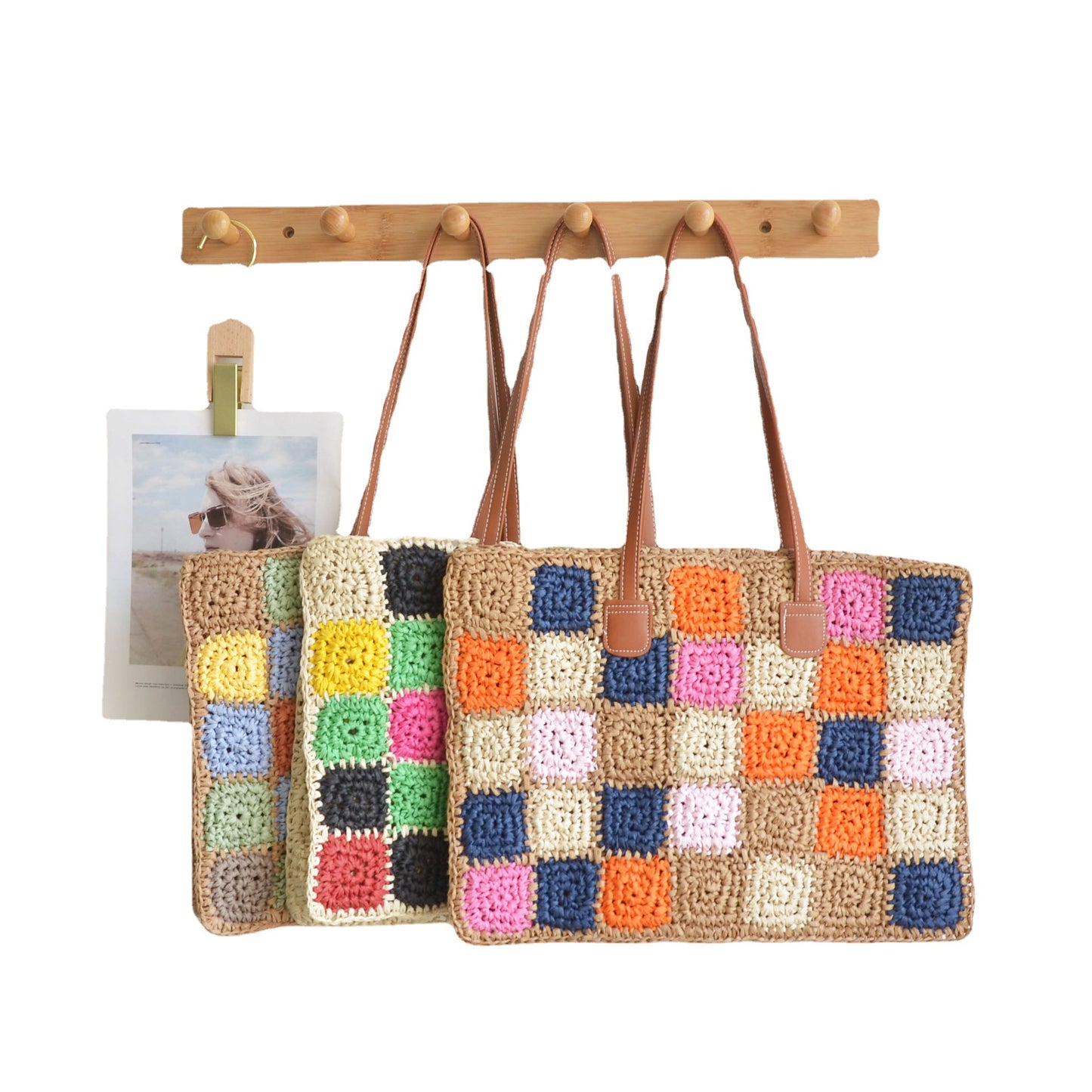 Color Crochet Large Capacity Hand-woven Cookie Shoulder Bags