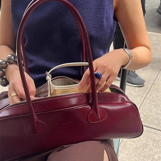 Women's Niche Large Capacity Cowhide Underarm Baguette Armpit Bags