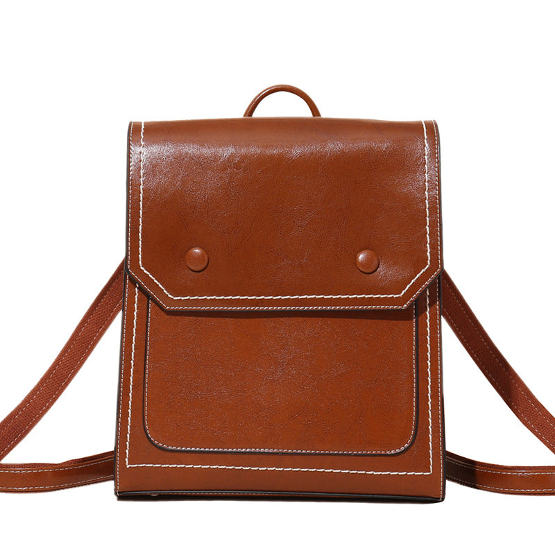 Women's Leather Fashion Oil Wax Cowhide Vintage Backpacks