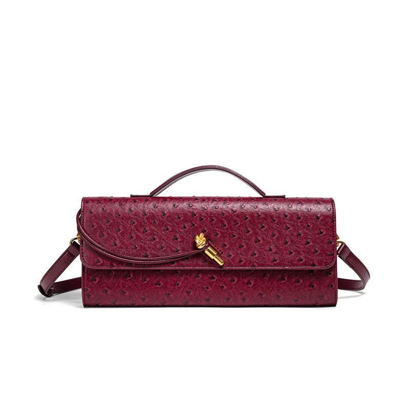 Women's Ostrich Grain Hand-woven Fashion Baguette Horizontal Handbags