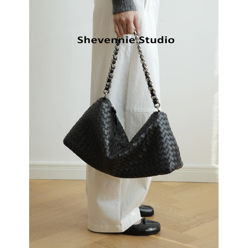 Braided Leather Large Capacity Oblique Collapse Tote Bags