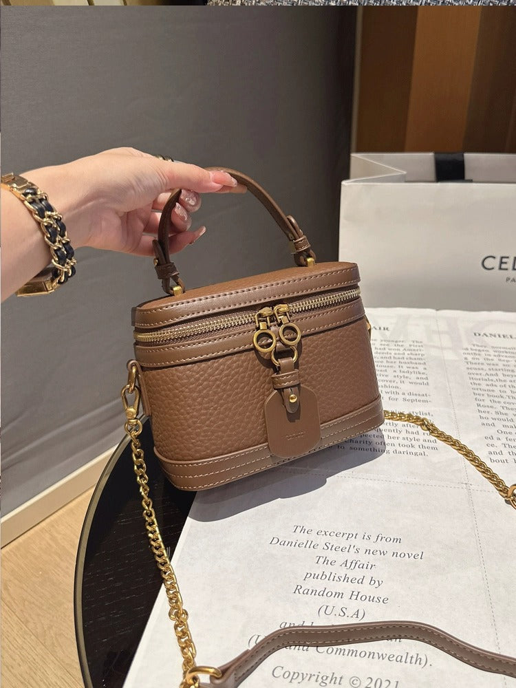 Women's Popular Genuine Leather Portable Box Korean Shoulder Bags
