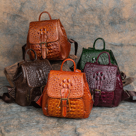Top Layer Cowhide Crocodile Pattern Chinese Style Retro Backpacks