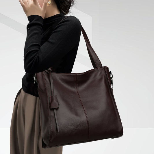Women's Genuine Leather Large Capacity Commuter Wide Shoulder Bags
