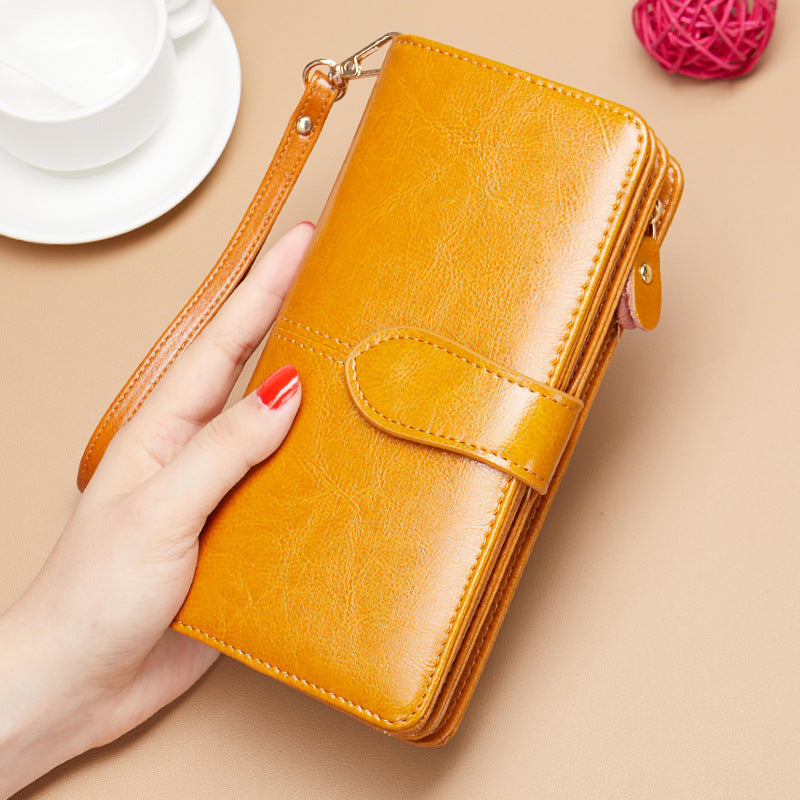 Women's Long Genuine Leather Cowhide Large Capacity Multiple Slots Ladies Wallets