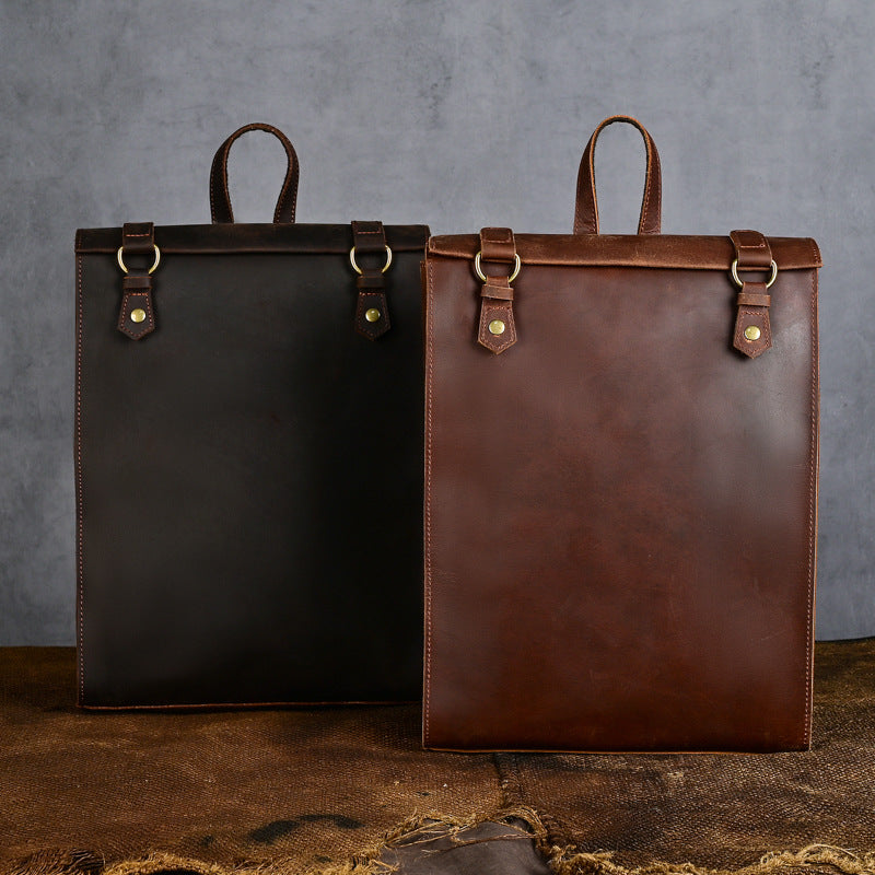 Men's Crazy Horse Leather Vintage Large Capacity First Layer Cowhide Backpacks