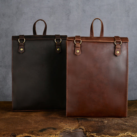 Men's Crazy Horse Leather Vintage Large Capacity First Layer Cowhide Backpacks