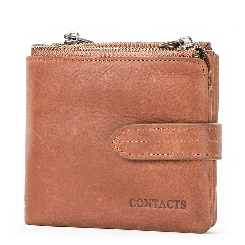 Men's Crazy Horse Leather Zipper Hasp Genuine Men's Wallets