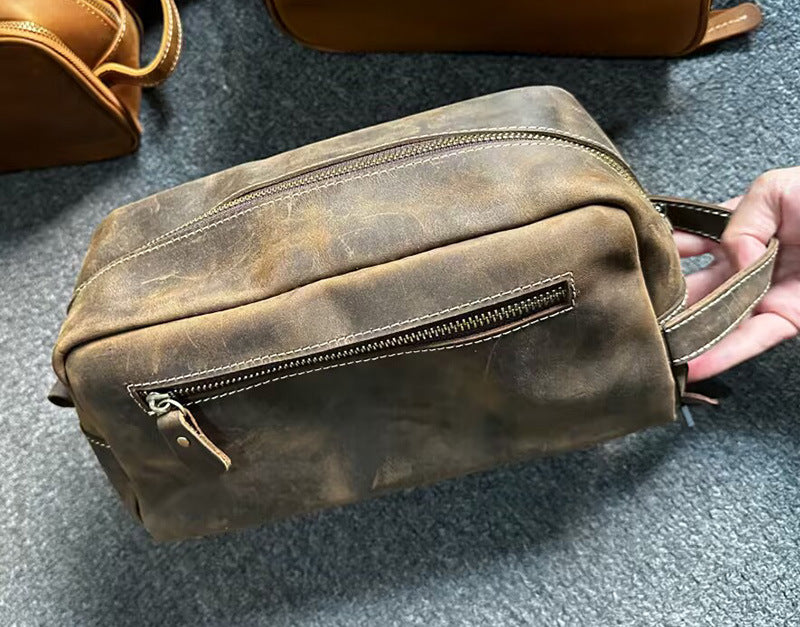 Men's Leather Clutch Retro Crazy Horse Neutral Wash Men's Handbags