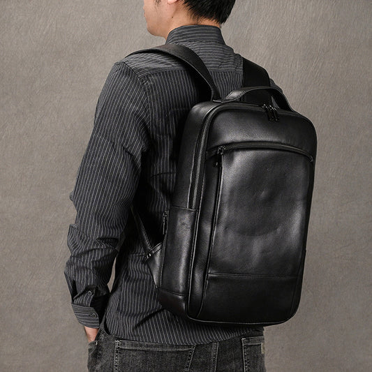 Men's Genuine Leather Commuter Computer Black First Backpacks