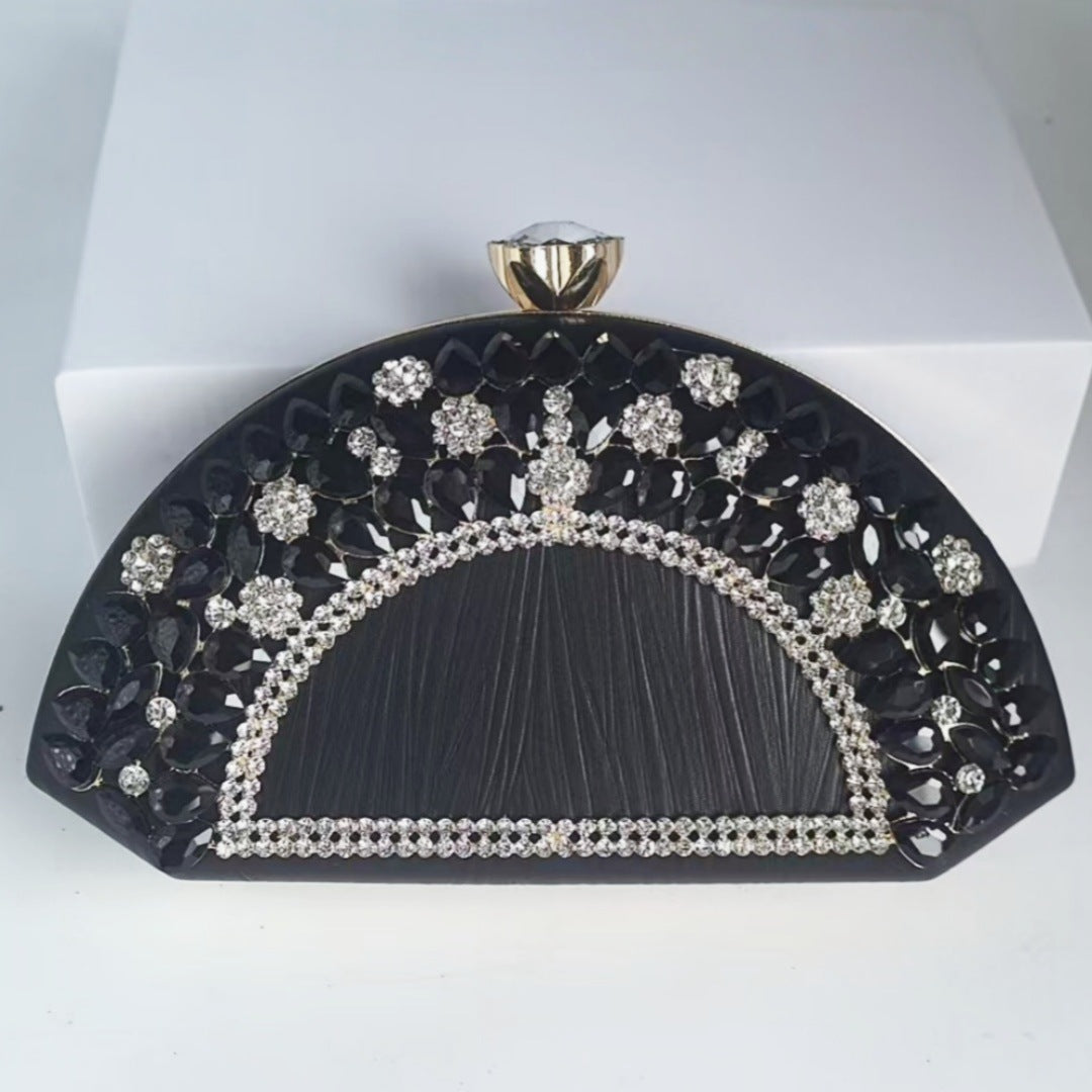 Fan-shaped Rhinestone Alloy Clipped Button Fashion Evening Bags