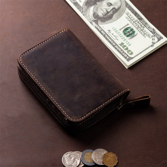 Men's Layer Crazy Horse Skin Short Genuine Men's Wallets