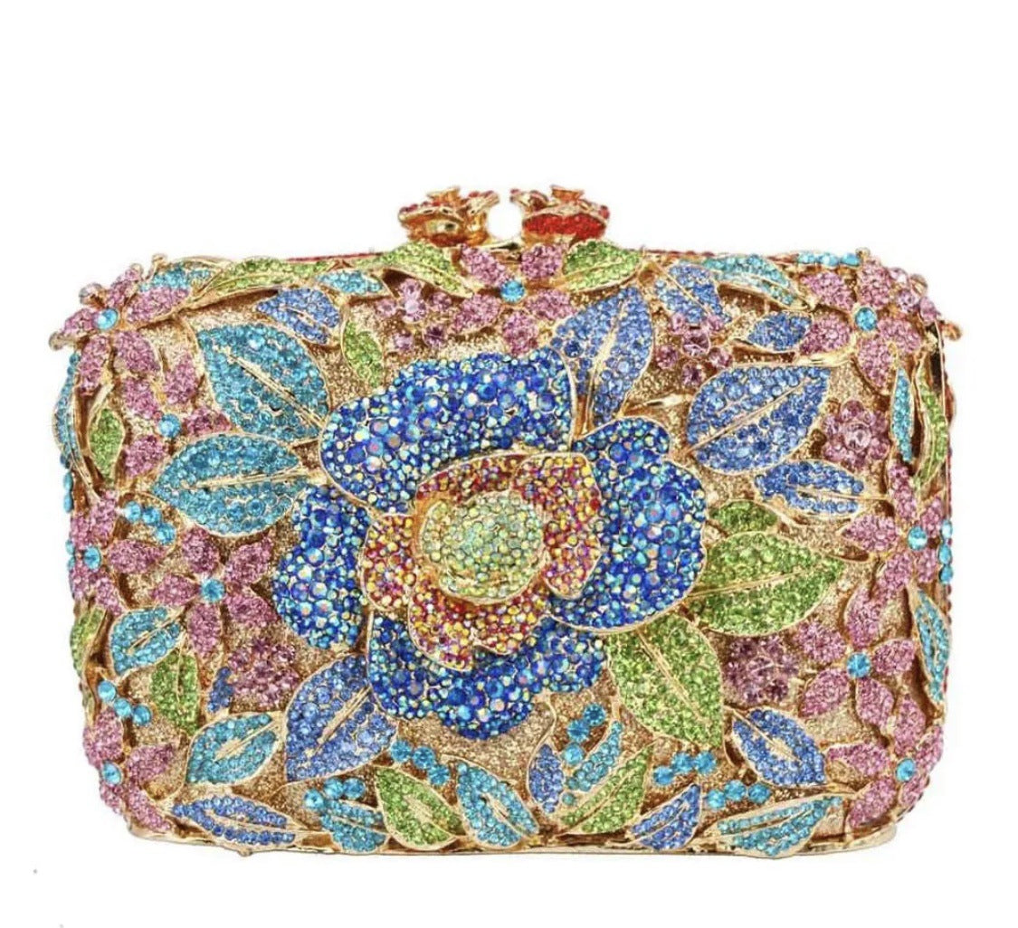 Women's Selected Diamond Hollow Pink Rose Banquet Evening Bags