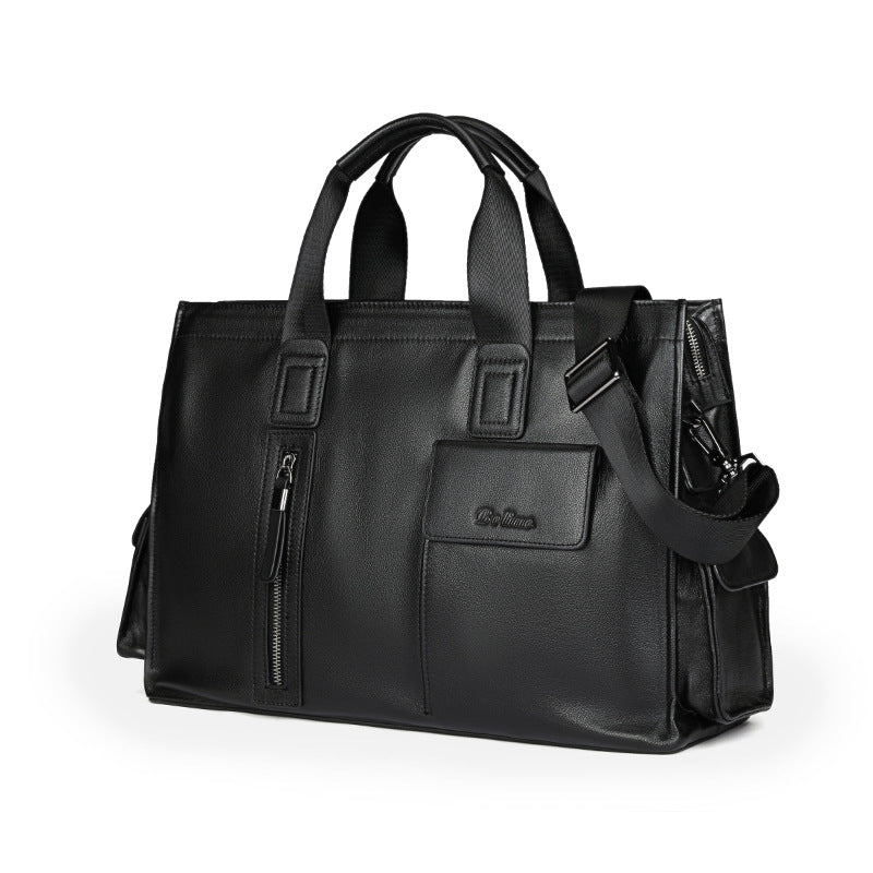 Men's Top Layer Cow Leather Computer Large Capacity Men's Handbags