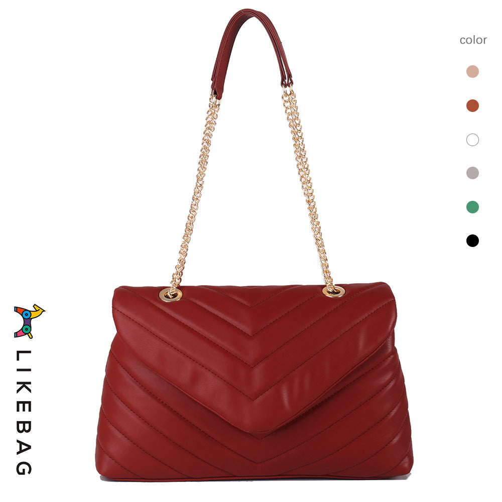 Women's Chain Embroidered Lady Joker V-shaped Diamond Shoulder Bags