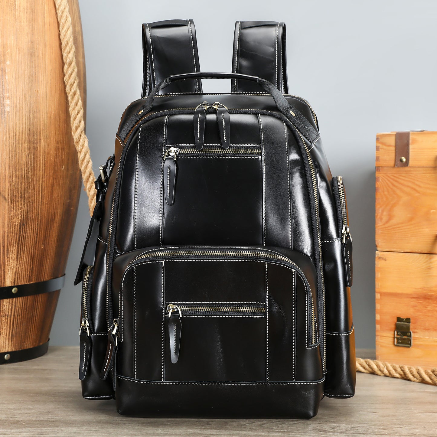 Men's Crazy Horse Leather Retro Computer Running Backpacks